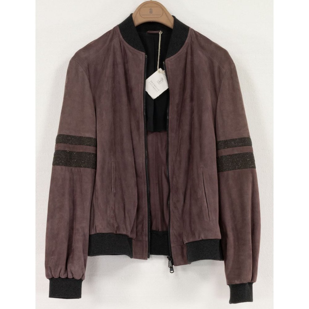 Brunello Cucinelli suede bomber jacket with monili stripes on sleeves - Picture 10 of 12